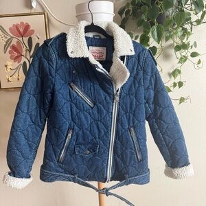 Levi's Dark Blue Quilted Jacket with White Shearling Collar